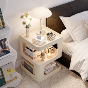 Modern Curved Edge Bedside Table with Shelves_Bagie Colour